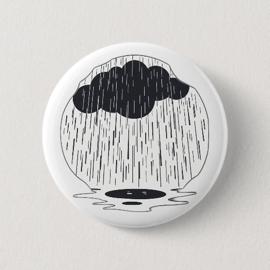 Stylized Rain Cloud with Falling Rain and Puddle 缶バッジ (正面)
