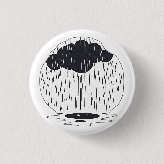 Stylized Rain Cloud with Falling Rain and Puddle 缶バッジ (正面)