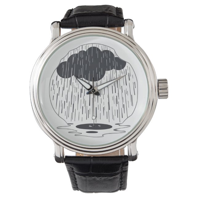 Stylized Rain Cloud with Falling Rain and Puddle 腕時計 (正面)
