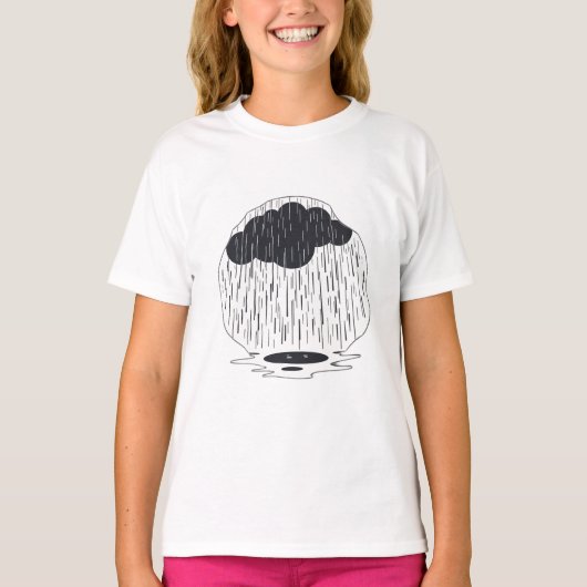 Stylized Rain Cloud with Falling Rain and Puddle Tシャツ (正面)