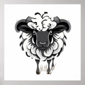 Stylized Ram Illustration with Curly Fleece ポスター (正面)