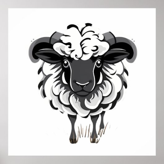 Stylized Ram Illustration with Curly Fleece ポスター (正面)