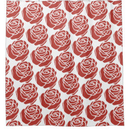 Stylized Red Roses Pattern シャワーカーテン