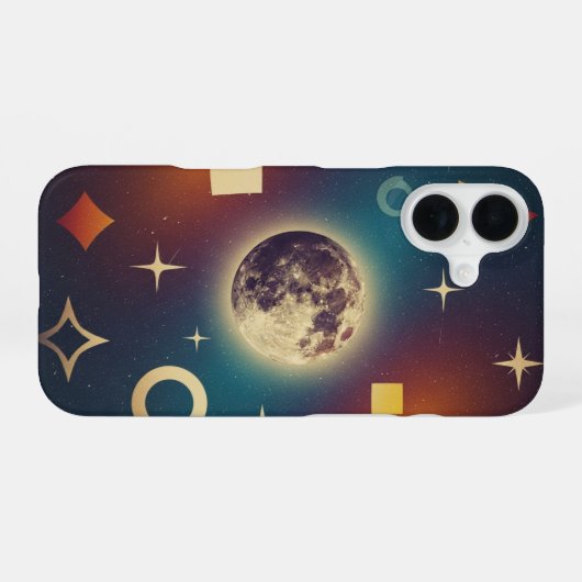 Stylized Retro Moon Design iPhone 16ケース (裏面横)
