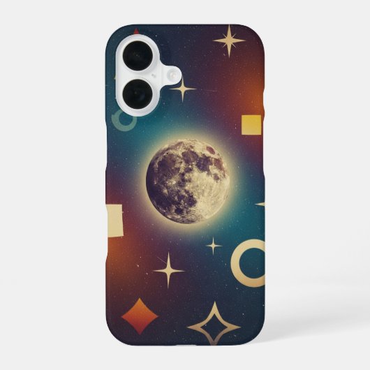 Stylized Retro Moon Design iPhone 16ケース (裏面)