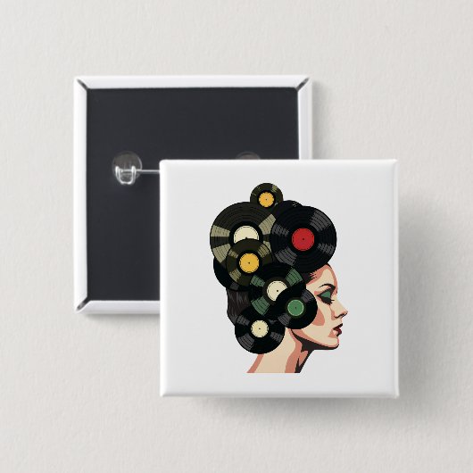 Stylized Retro Vinyl Record Poster Art 缶バッジ (正面&裏面)