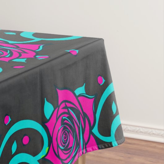 Stylized Roses In Bright Turquoise And Pink テーブルクロス (インサイチュ)