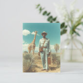 Stylized Safari Portrait Giraffe Desert Landscape ポストカード (スタンド正面)