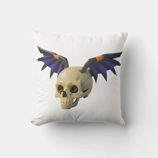 Stylized Skull with Angular Colorful Wings クッション (正面)
