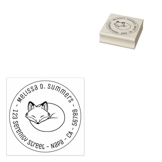 Stylized Sleeping Fox Round Address 3 ラバースタンプ (押印)