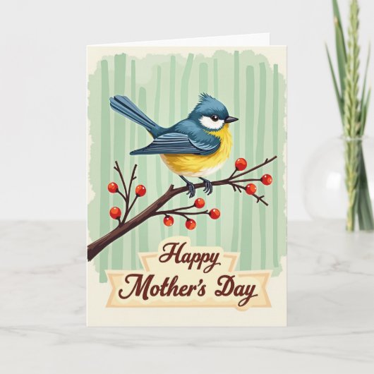 Stylized Songbird Mothers Day Card カード (正面)