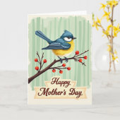 Stylized Songbird Mothers Day Card カード (黄色い花)