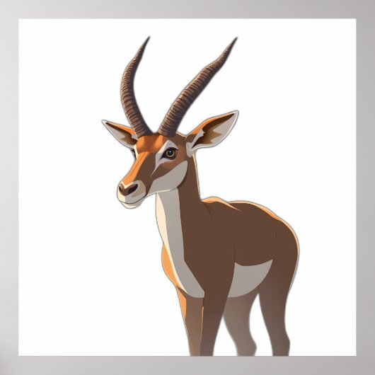 Stylized Springbok Antelope Full Body Illustration ポスター (正面)