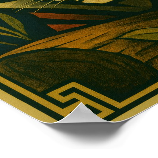 Stylized Tiger in Ornamental Sunburst Frame ポスター (角)