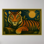 Stylized Tiger in Ornamental Sunburst Frame ポスター (正面)