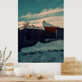 Stylized Winter Snow Teal Sky Landscape Art ポスター (キッチン)