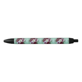 Stylo Botanique Violettes Fond Vert Pâle 黒ボールペン