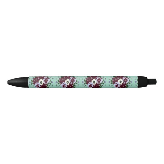Stylo Botanique Violettes Fond Vert Pâle 黒ボールペン (正面)