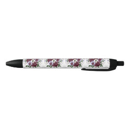 Stylo Élégance Botanique  Bouquet Fleurs Violettes 黒ボールペン