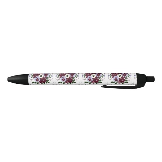 Stylo Élégance Botanique  Bouquet Fleurs Violettes 黒ボールペン (ボトム)