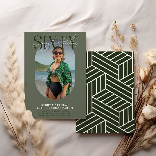 Stylsih Oval Photo & Signature 60誕生日 招待状
