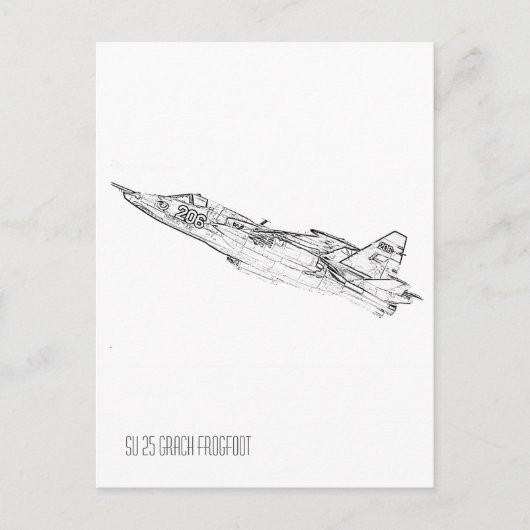 SU 25グラッヒ旧ソ連飛行機スケッチ ポストカード (正面)