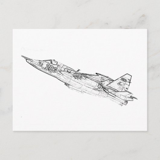 SU 25 Grach Soviet Frogfoot Plane Sketch ポストカード (正面)