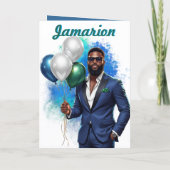 Suave Navy Blue Suit African American Birthday カード (裏面)