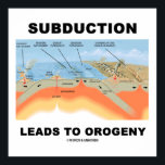 Subduction Leads To Orogeny (Mountain Building) ポスター<br><div class="desc">Geologists,  seismologists,  and earth scientists will appreciate this poster featuring three different plate boundaries along with the following geological / plate tectonic saying: "Subduction Leads To Orogeny".  Make everyone do a double-take on the origin of mountain-building today!</div>
