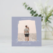 Sublime Minimalist PHOTO Save The Date Dusty Blue カード (スタンド正面)