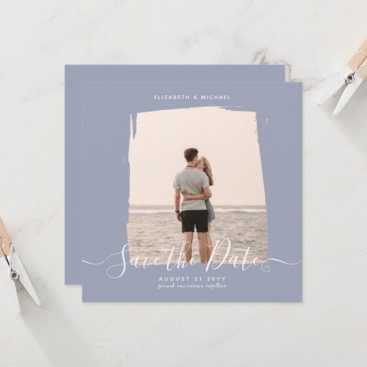 Sublime Minimalist PHOTO Save The Date Dusty Blue カード (正面/裏面インサイチュ)