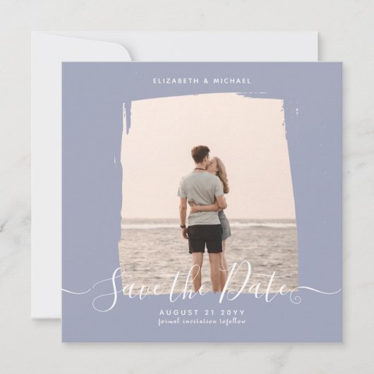 Sublime Minimalist PHOTO Save The Date Dusty Blue カード (正面)