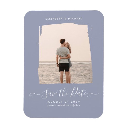 Sublime Minimalist PHOTO Save The Date Dusty Blue マグネット (縦)