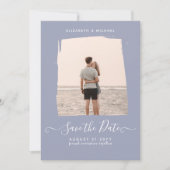 Sublime Minimalist PHOTO Save The Date Dusty Blue 招待状 (正面)