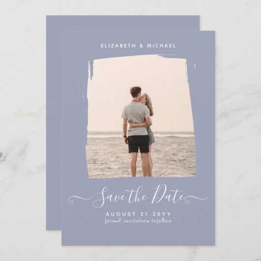 Sublime Minimalist PHOTO Save The Date Dusty Blue 招待状 (正面/裏面)