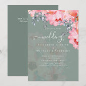 Sublime Pink Bloomsの結婚スイート – 予算 招待状 (正面/裏面)