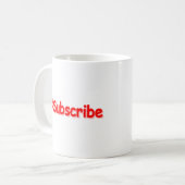 「#Subscribe」かわいいデザイン。買今 コーヒーマグカップ (正面左)
