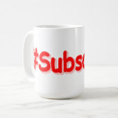 「#Subscribe」かわいいデザイン。買今 コーヒーマグカップ (正面左)