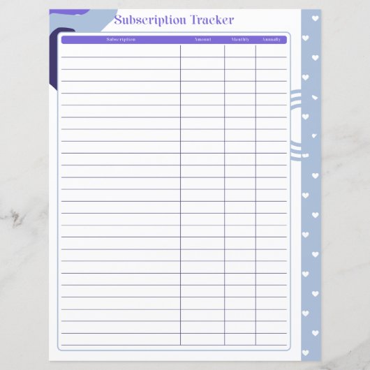 Subscriptionトラッカーのページ – 月払いまたは年払い (正面)