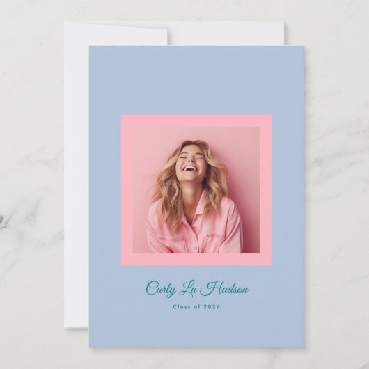 Subtle Blue Pink High School Photo Grad 案内状 (正面)