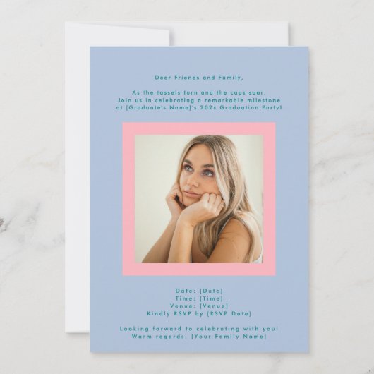 Subtle Blue Pink High School Photo Grad 案内状 (裏面)