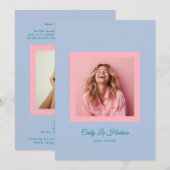 Subtle Blue Pink High School Photo Grad 案内状 (正面/裏面)