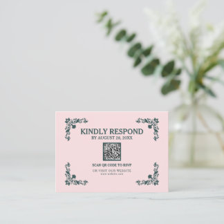 Subtle Blush & Slate Gray Islamic QR RSVP Card エンクロージャーカード