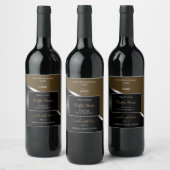 Subtle Brown Black Wavy Silver Logo Product Labels ワインラベル (ボトル)