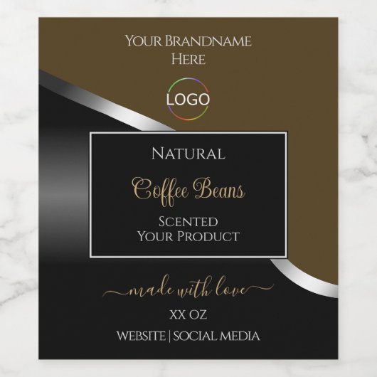 Subtle Brown Black Wavy Silver Logo Product Labels ワインラベル (シングルラベル)