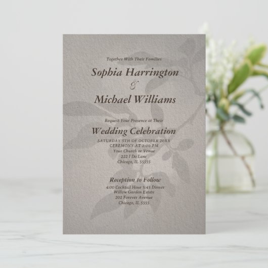 Subtle Leaves Elegant Modern Template QR Code 招待状 (スタンド正面)