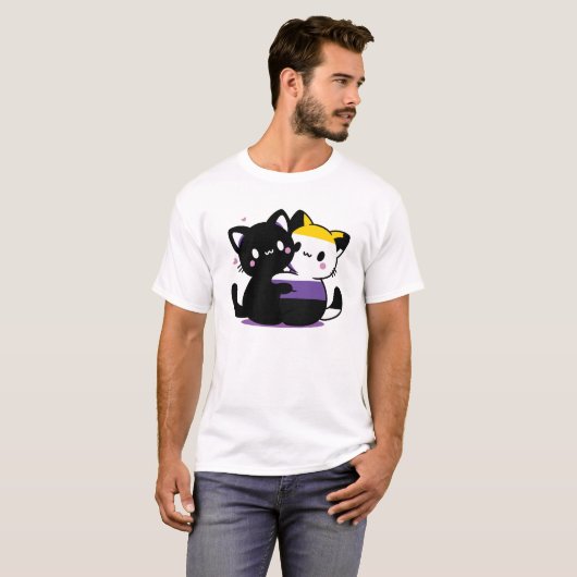 Subtle Non Binary Kawaii Yin Yang Cats Pride Tシャツ (正面フル)