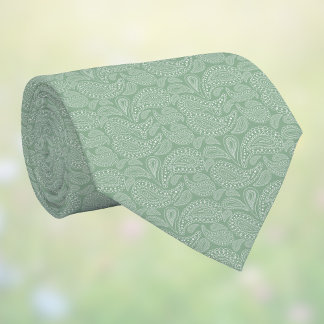 Subtle Paisley Sage Green White Spring Colors ネクタイ