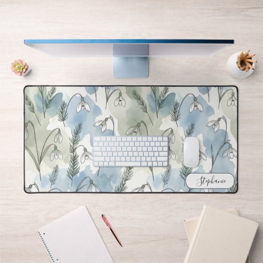 Subtle Pastel Snowdrop Floral Custom デスクマット (オフィス1)