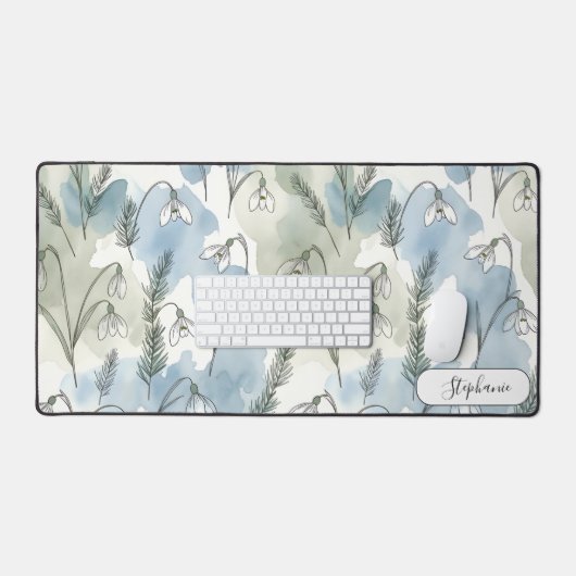 Subtle Pastel Snowdrop Floral Custom デスクマット (キーボード&マウス)